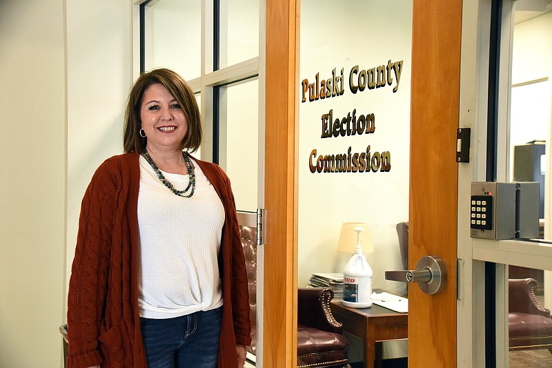 Melinda Lemons, the director of elections for Pulaski County, poses for a photo Friday, Oct. 22, 2021, at the Election Commission office in Little Rock. (Arkansas Democrat-Gazette/Staci Vandagriff)