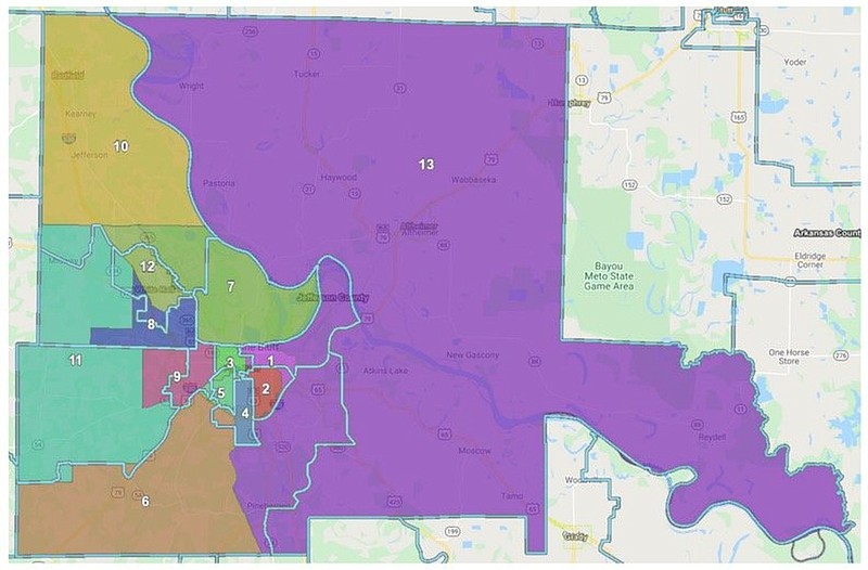 The shapes outlined in blue represent the previous justice of the peace districts, with the new districts shaded in. 
(Graphic special to the Commercial/DataScout)