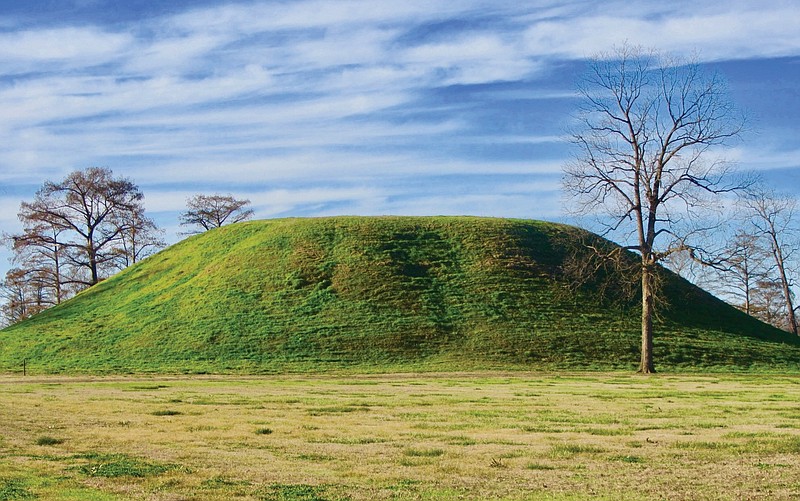 The tallest earthen structure at Toltec Mounds Archeological State Park in Scott, shown in this undated file photo, rises 49 feet above surrounding grassland. (Special to the Democrat-Gazette/Marcia Schnedler)