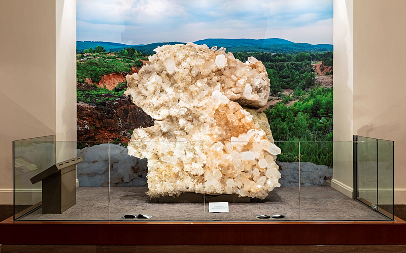 A 8,000 pound Quartz crystal found in the Quachita Mountains was displayed in the Smithsonian National Museum of Natural History. (Courtesy of the Smithsonian National Museum of Natural History)