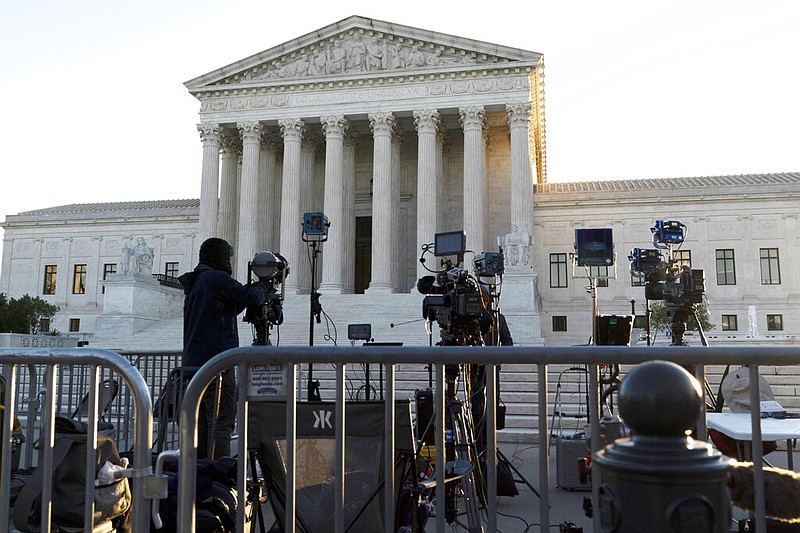 The U.S. Supreme Court is seen on Capitol Hill in Washington, Wednesday, Nov. 3, 2021, as television cameras are set up. (AP/Jose Luis Magana)