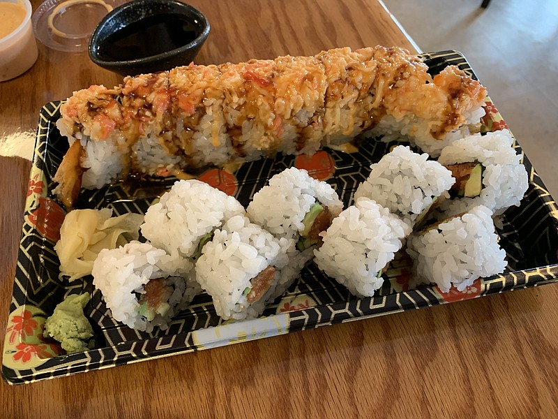 The JFK Roll (top) outscored the Spicy Tuna Roll at Fujiyama Sushi & Hibachi Express. (Arkansas Democrat-Gazette/Eric E. Harrison)