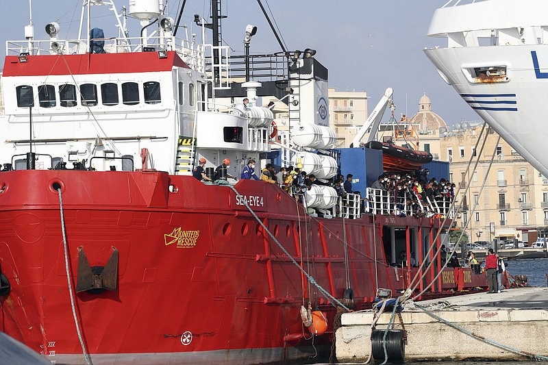 The humanitarian ship Sea-Eye 4 arrives Sunday at the Italian port of Trapani.
(AP/LaPresse/Alberto Lo Bianco)