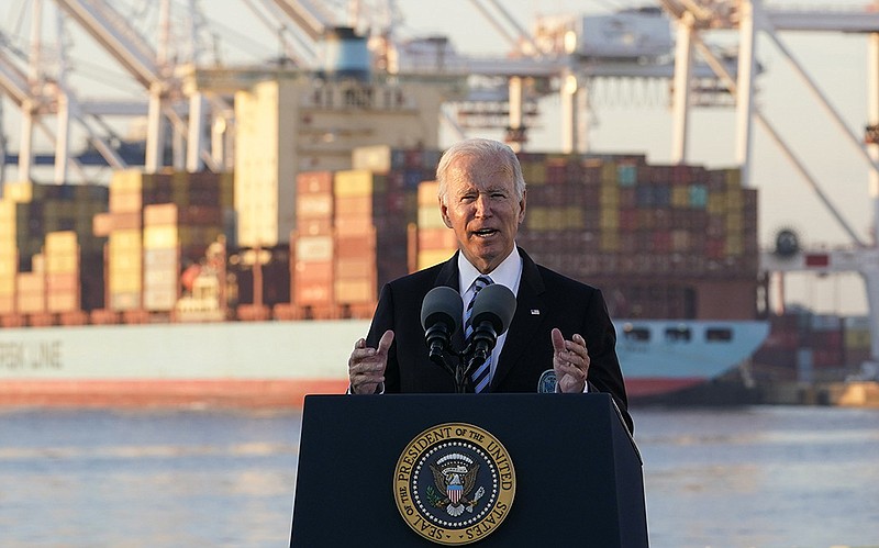 “Inflation hurts Americans’ pocketbooks, and reversing this trend is a top priority for me,” President Joe Biden said Wednesday at the Port of Baltimore, where he highlighted his infrastructure plan as an eventual fix for the supply chain and inflation problems that are slowing the U.S. economic recovery.
(AP/Susan Walsh)