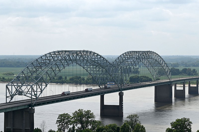 Vehicles use the eastbound side of the Interstate 40 bridge into Memphis on Aug. 1 after the span began to reopen to traffic after a three-month shutdown.
(Arkansas Democrat-Gazette/Stephen Swofford)
