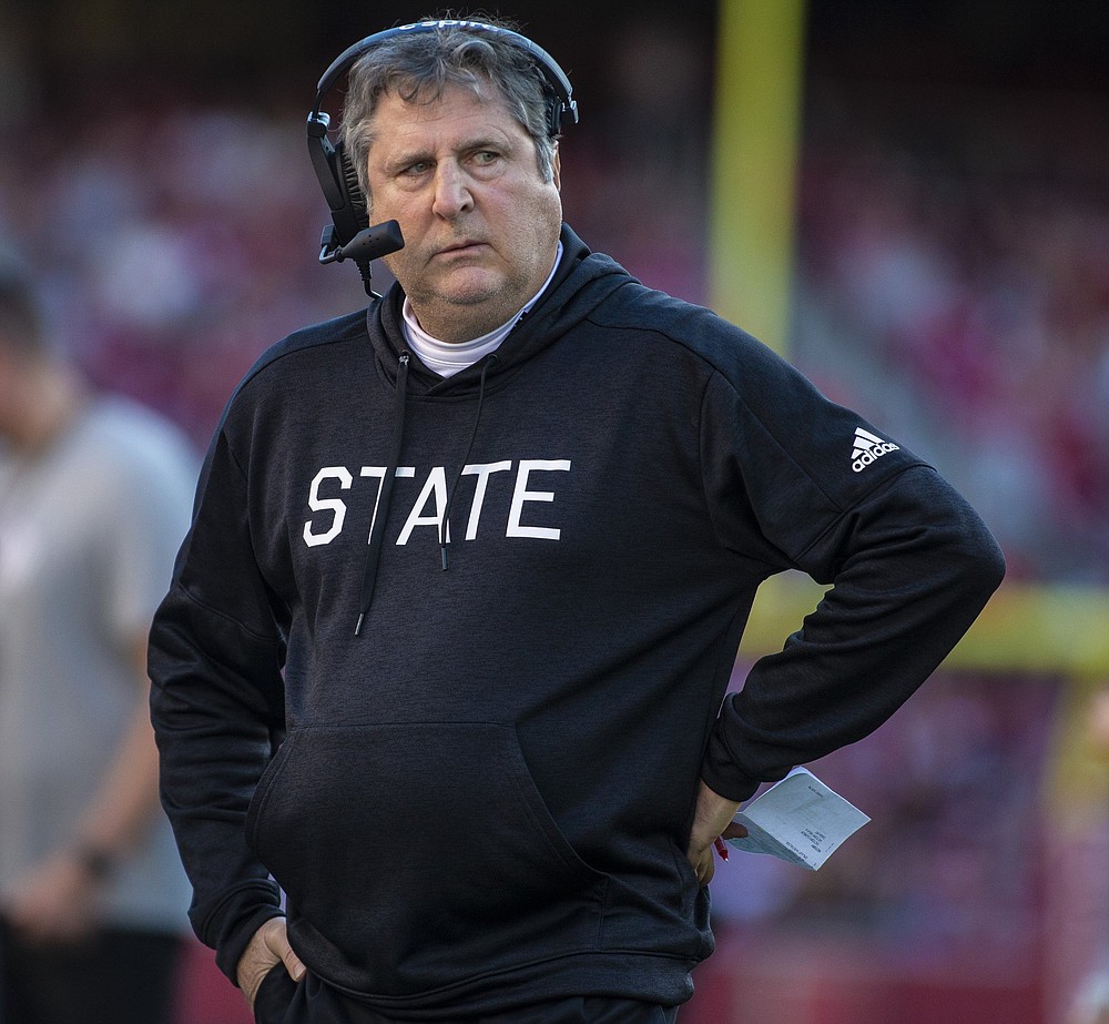 Mike Leach, head football coach for Mississippi State on Saturday, November 6, 2021, at Reynolds Razorback Stadium, Fayetteville. 
(Special to the NWA Democrat-Gazette/David Beach)