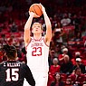 Arkansas forward Connor Vanover (23) shoots over Gardner-Webb's Zion Williams during a game Saturday, Nov. 13, 2021, in Fayetteville.