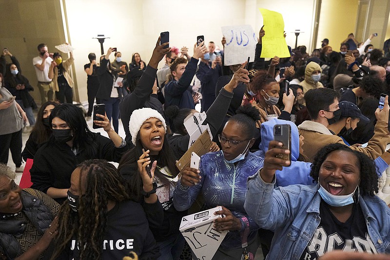 Supporters of Julius Jones gathered Thursday at the Oklahoma state Capitol celebrate at the announcement that Gov. Kevin Stitt had commuted the sentence of Jones.
(AP/The Oklahoman/Doug Hoke)