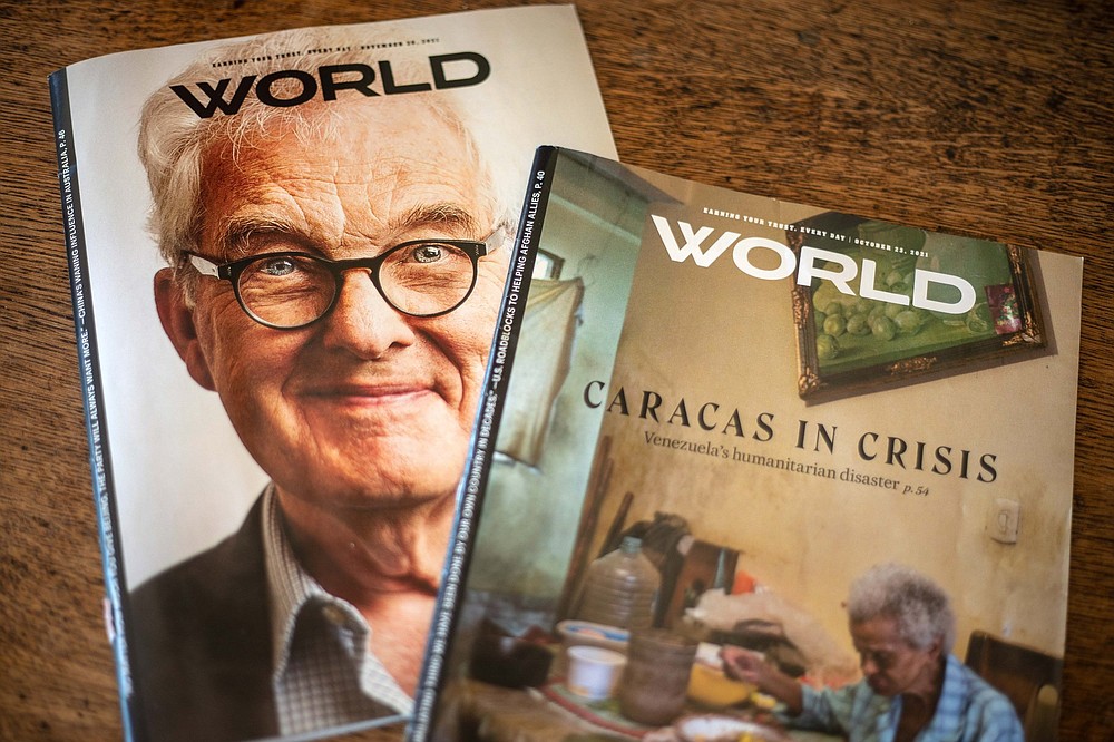 Recent issues of World at the home of Marvin Olasky its longtime editor. The magazine’s mission is to provide readers with “sound journalism, grounded in facts and Biblical truth.”
(Montinique Monroe/The New York Times)