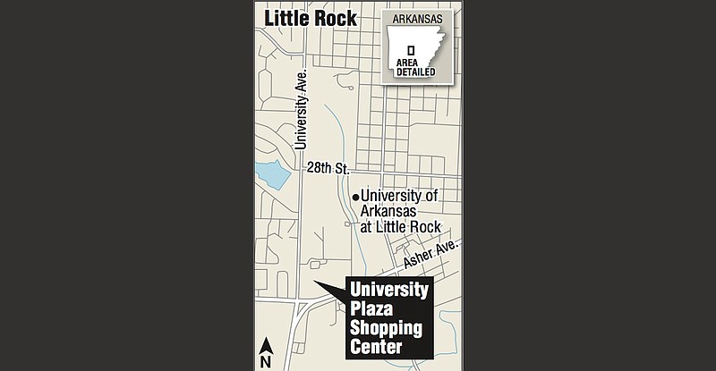 A map showing the location of University Plaza Shopping Center.