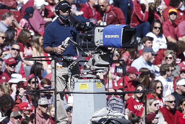 A CBS camera operator is shown during a game between Arkansas and Auburn on Saturday, Oct. 16, 2021, in Fayetteville. A CBS camera operator is shown during a game between Arkansas and Auburn on Saturday, Oct. 16, 2021, in Fayetteville.