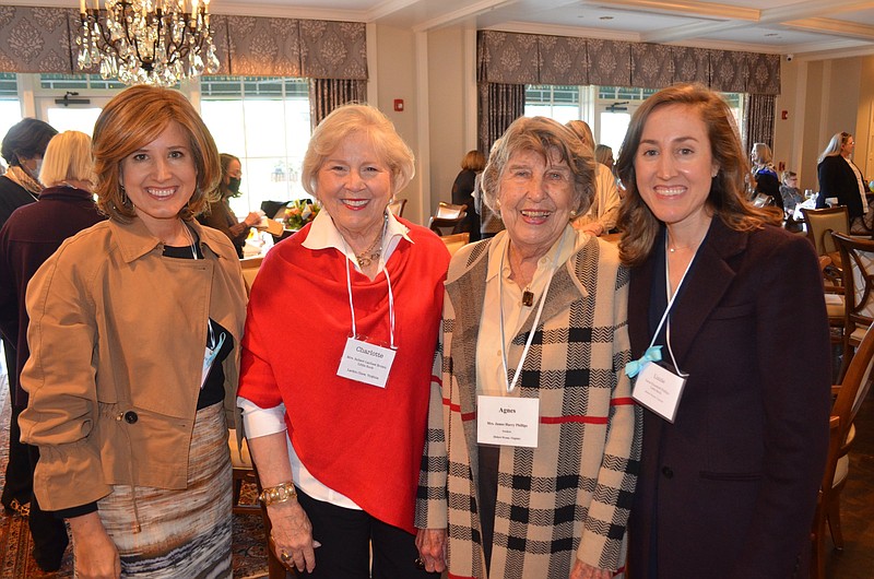 Family and friends attend the gathering where Agnes Wynne Phillips (third from left) was honored by the National Society of Colonial Dames of America. In attendence were (from left) granddaughter Sarah Catherine Gutierrez, Charlotte Banks Brown and granddaughter Elizabeth Phillips. 
(Special to The Commercial/Richard Ledbetter)
