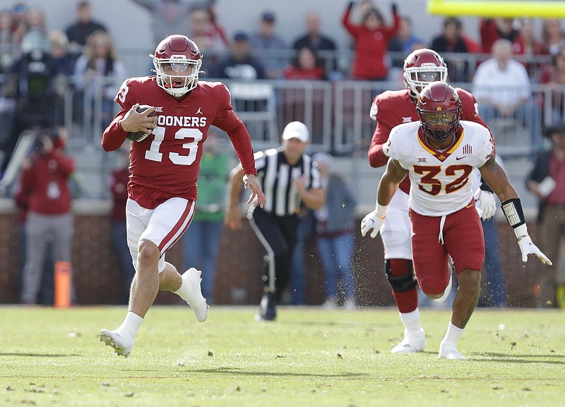 Quarterback Caleb Williams (13) and No. 10 Oklahoma head to No. 7 Oklahoma State today at Boone Pickens Stadium in Stillwater, Okla. If the Sooners win, they will face the Cowboys again in the Big 12 Conference Championship Game on Dec. 4.
(AP/Alonzo Adams)
