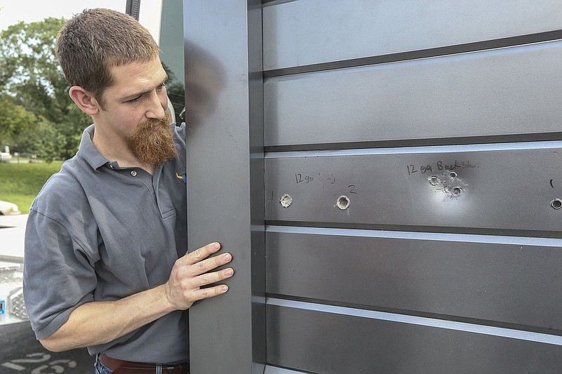 At the company’s facility roughly 50 miles west of Philadelphia, Compass Ironworks’ George Settle stood beside a test panel that can stop 12-gauge shotgun slugs and buckshot. Amish workers are creating bullet-resistant barriers, which are being used to enhance security at key locations, including a Jewish school in New York.
(Steven M. Falk/The Philadelphia Inquirer/TNS)