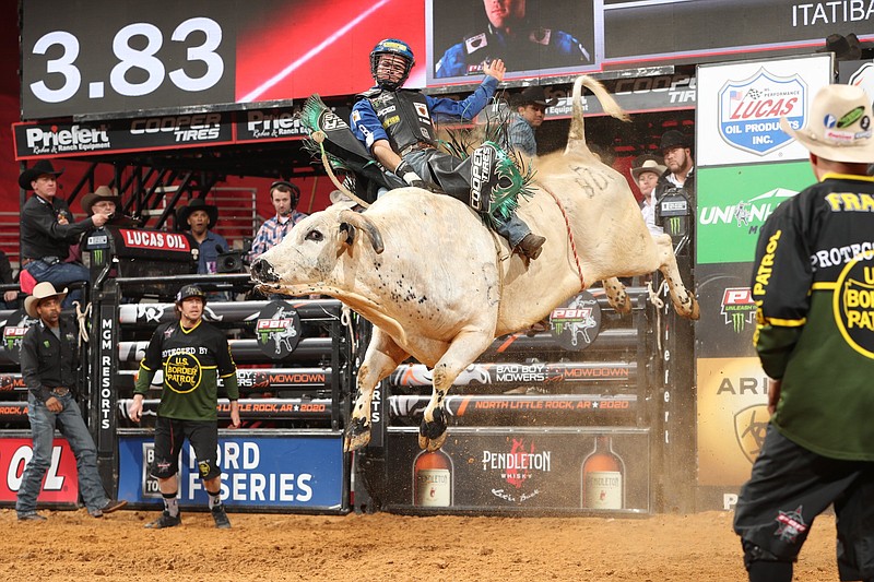 The Professional Bull Riders' Unleash the Beast tour will bring the top 30 riders Feb. 25-26 to North Little Rock's Simmons Bank Arena.
(Democrat-Gazette file photo)