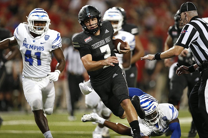 Quarterback Layne Hatcher (3) announced Wednesday that he is entering the transfer portal after spending three seasons at Arkansas State University. The former Pulaski Academy standout will have two years of eligibility remaining.
(Arkansas Democrat-Gazette/Thomas Metthe)