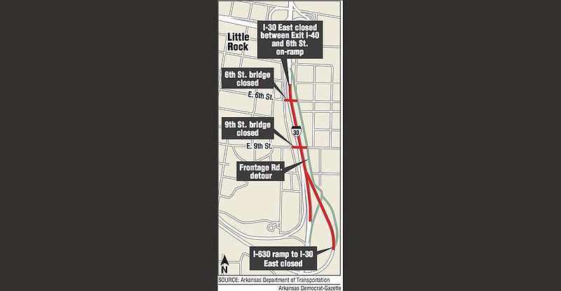 A map showing I-30 closures.