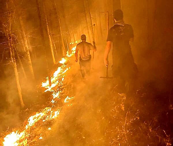 Crews joined Rocky Branch Fire Department assisting Piney Point and State Parks on a multi-acre brush fire in Hobbs state park. (Courtesy/Beaver Lake Fire Department).