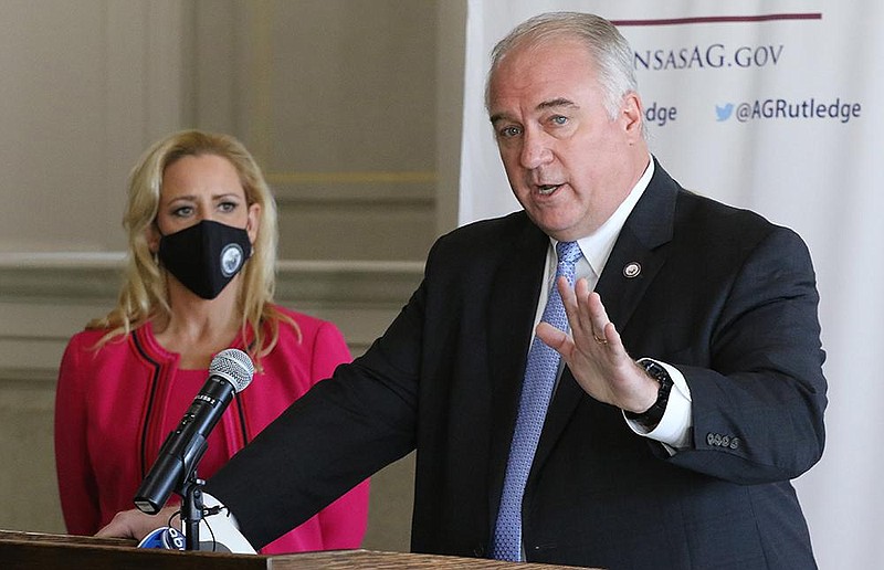 FILE — Arkansas Deputy Attorney General Lloyd Warford speaks at the state Capitol in this Oct. 22, 2020 file photo. (Arkansas Democrat-Gazette/Thomas Metthe)