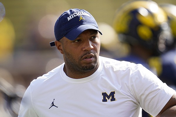 Michigan offensive coordinator Josh Gattis is shown prior to a game against Northern Illinois on Saturday, Sept. 18, 2021, in Ann Arbor, Mich. (AP Photo)