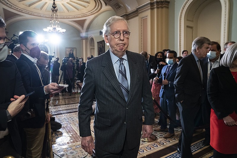 Senate Minority Leader Mitch McConnell, R-Ky., departs after a Tuesday news conference following a weekly policy lunch on Capitol Hill in Washington, D.C.
(The Washington Post/Jabin Botsford)