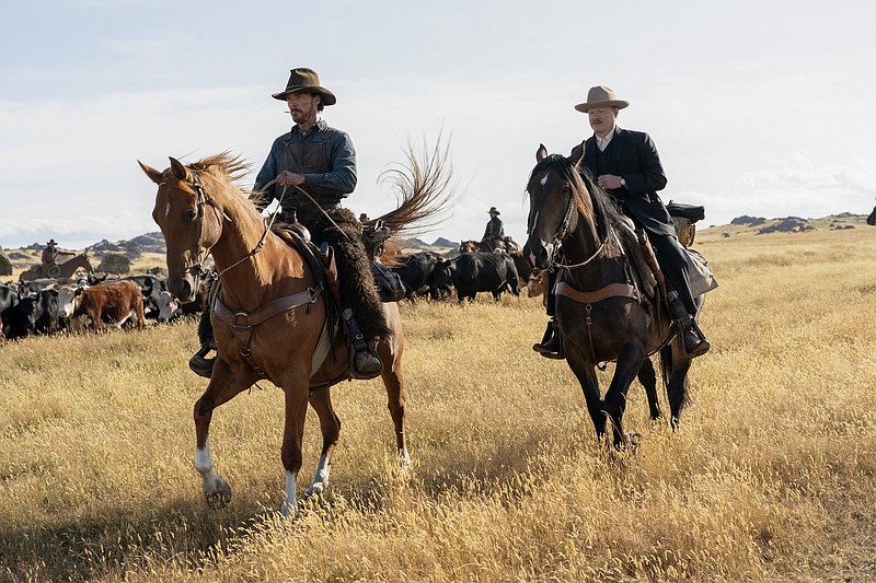 Two of the year’s leading contenders for acting glory, Benedict Cumberbatch and Jesse Plemons, ride side by side in a scene from Jane Campion’s “The Power of the Dog.” In the film Cumberbatch and Plemons play, respectively, the ranching brothers Phil and George Burbank.