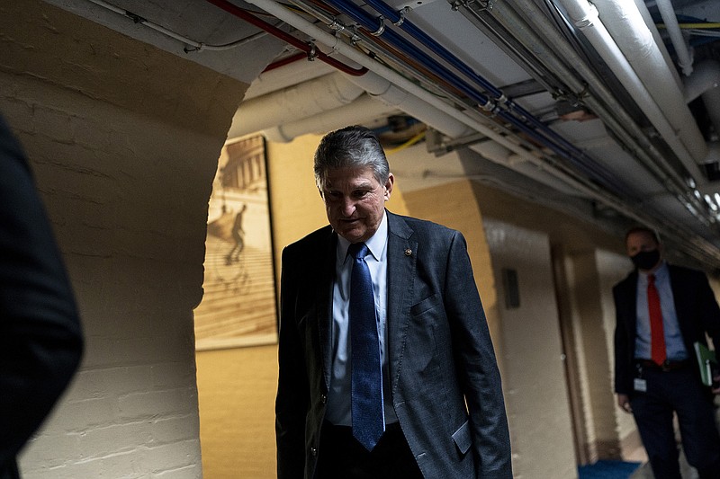 Sen. Joe Manchin leaves a meeting Wednesday at the Capitol. Manchin continues to insist on steep cuts in President Joe Biden’s domestic spending plan but said he is “not opposed” to the child tax credit that is expiring.
(The New York Times/Stefani Reynolds)