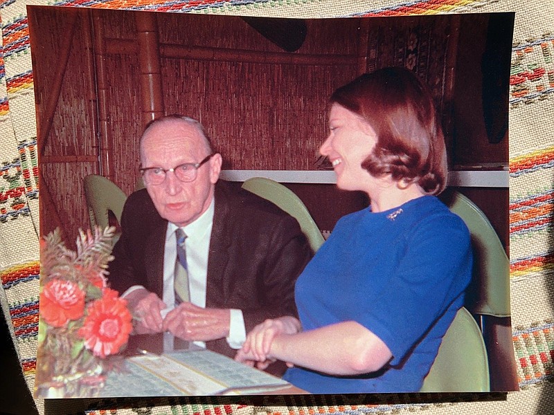 Susan Smith Epperson, who successfully challenged Arkansas’ anti-evolution law in the 1960s, visits with John Scopes, who was convicted in 1925 of violating Tennessee’s anti-evolution law. A Presbyterian minister, Jerry Tompkins, arranged for the two educators to meet for lunch in Shreveport in January 1969, two months after the Supreme Court struck down Arkansas’ ban on the teaching of evolution. Scopes, whose conviction was overturned, died the following year at age 70.
(Photo courtesy of Susan Smith Epperson)