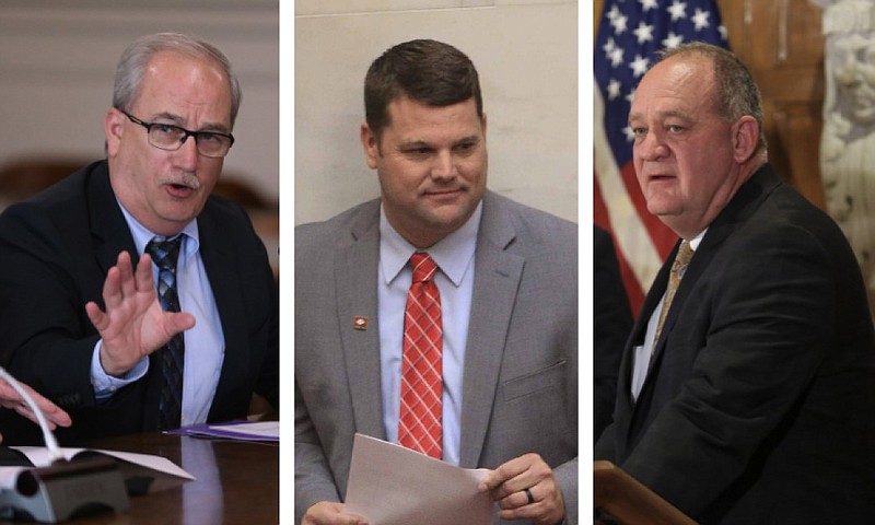 From left, state Sens. Kim Hammer, R-Benton; Bart Hester, R-Cave Springs; and Jimmy Hickey, R-Texarkana, are shown in this series of undated file photos. (Arkansas Democrat-Gazette file photos)