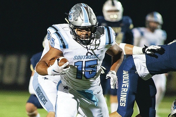 Dmitri Lloyd of Fort Smith Southside runs the ball against Bentonville West at Wolverine Stadium on Friday, Oct. 30, 2020.