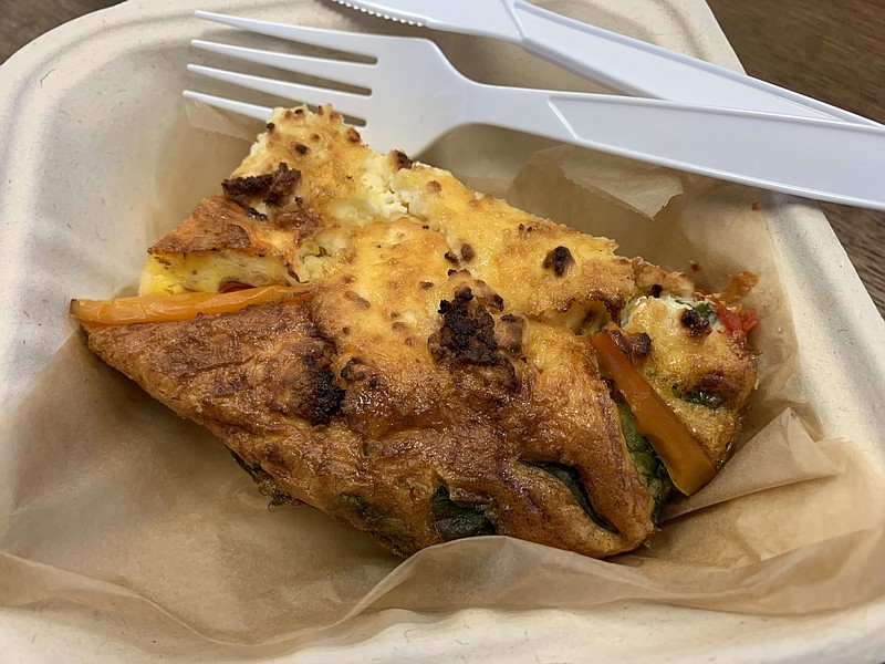 Our Veggie Frittata at Nexus Coffee & Creative in the River Market District was eggy and studded with vegetables. (Arkansas Democrat-Gazette/Eric E. Harrison)