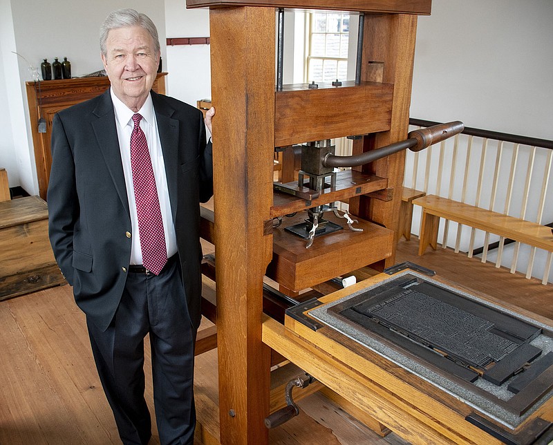 Gordon S. Rather Jr. in the Woodruff Print Shop on the grounds of the Historic Arkansas Museum  on 12/14/2021 for a High Profile volunteer story.