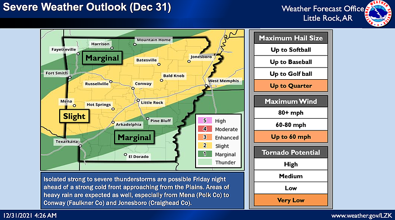 Much of Arkansas can expect heavy rain and isolated strong-to-severe thunderstorms Friday night ahead of stronger, more severe storms Saturday, according to the National Weather Service in Little Rock.
