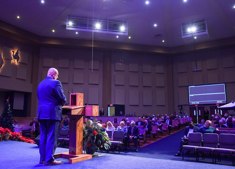 Rev. Monte Shinkle addresses a prayer service for government leaders Wednesday, Jan. 5, 2022, on the opening day of the second session of the 101st Missouri General Assembly in Jefferson City. (Julie Smith/News Tribune photo)