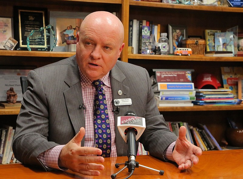 Little Rock School District Superintendent Mike Poore speaks from his office in Little Rock in this November 2019 file photo. (Arkansas Democrat-Gazette file photo)