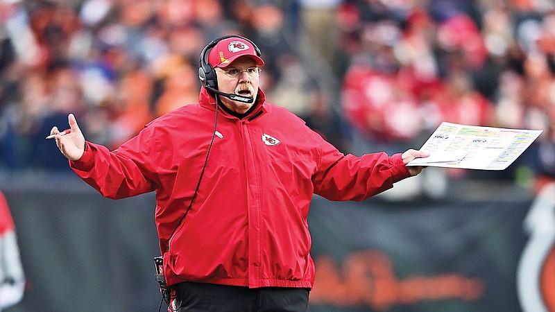 Chiefs coach Andy Reid reacts on the sideline during the second half of last Sunday’s game against the Bengals in Cincinnati. (Associated Press)