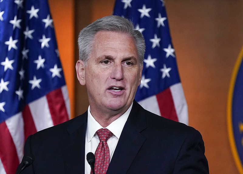 House Minority Leader Kevin McCarthy, R-Calif., responds to reporters at the Capitol in Washington on Dec. 3, 2021. (AP/J. Scott Applewhite)