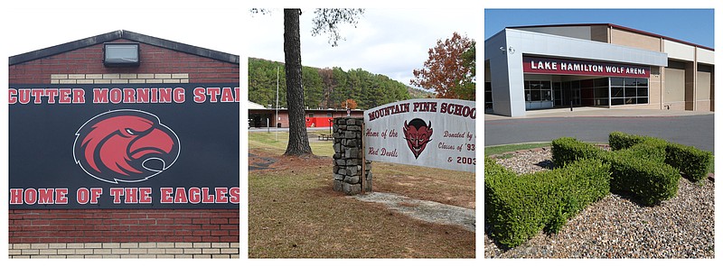 A photo illustration showing the campuses of Cutter Morning Star, Mountain Pine and Lake Hamilton. - File photos by The Sentinel-Record