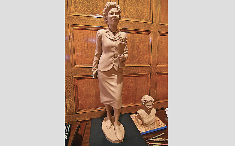 A clay sculpture of Daisy Gatson Bates by Benjamin Victor of Boise, Idaho sits in the governor's conference room during the Capitol Arts and Grounds Commission meeting with the National Statuary Hall Steering Committee and finalists of the Daisy Bates and Johnny Cash statues Wednesday at the State Capitol in Little Rock.
(Arkansas Democrat-Gazette/Staci Vandagriff)