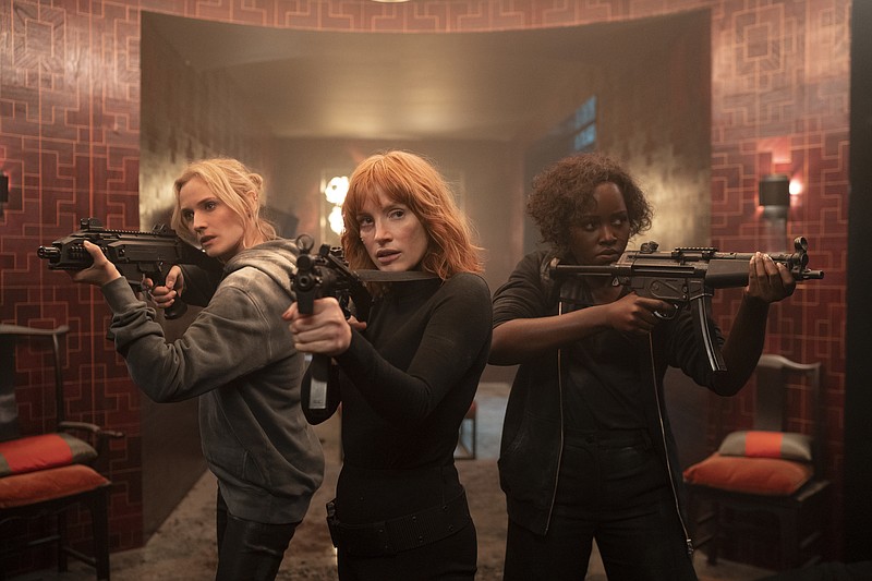 Diane Kruger (from left), Jessica Chastain and Lupita Nyong’o star in “The 355,” which came in third at the box office.
(Robert Viglasky/Universal Pictures via AP)