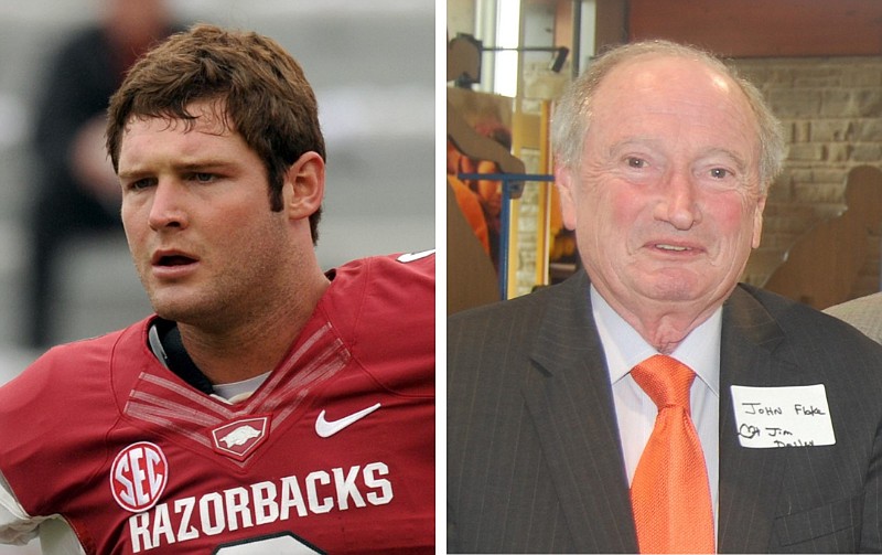 Tyler Wilson (left) and John Flake are shown in this combination photo. Wilson was photographed in Fayetteville as the quarterback for the Arkansas Razorbacks in September 2012, while Flake was photographed at a Leadership Greater Little Rock event at Heifer Village in Little Rock in April 2017. (Arkansas Democrat-Gazette file photos)