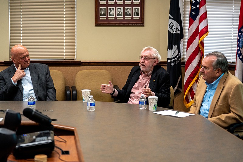 Missouri Sen. Mike Bernskoetter, Rep. Rudy Veit and Rep. Dave Griffith meet Friday with the Jefferson City Area Chamber of Commerce in Jefferson City. The trio discussed pending legislation in the Capitol which they think will benefit the local economy. (Ethan Weston/News Tribune)