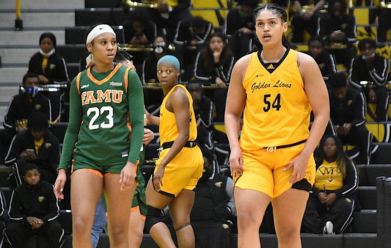 Maya Peat (54) of UAPB recorded her third straight double-digit rebound game Saturday in a 76-53 victory over Florida A&M at H.O. Clemmons Arena. 
(Pine Bluff Commercial/I.C. Murrell)