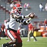 Georgia defensive back Latavious Brini (36) warms up against Arkansas during an NCAA college football game in Fayetteville on Saturday, Sept. 26, 2020. (AP Photo/Michael Woods)