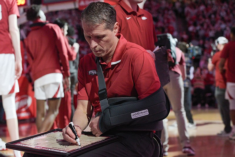 Arkansas coach Eric Musselman is shown prior to a game against South Carolina on Tuesday, Jan. 18, 2022, in Fayetteville.