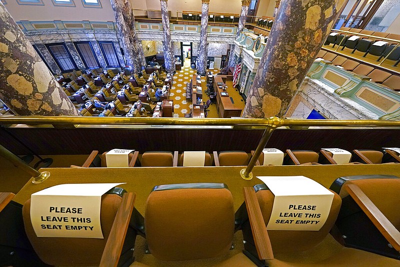 The Mississippi Senate Chamber of the Capitol in Jackson, Miss., is seen from the gallery, which has implemented social distancing protocols, in this Jan. 3, 2022, file photo. (AP/Rogelio V. Solis)