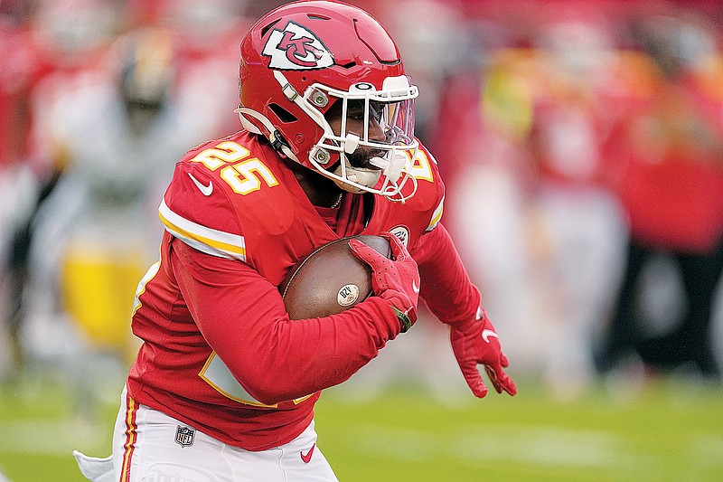 In this Dec. 26, 2021, file photo, Chiefs running back Clyde Edwards-Helaire runs with the ball during a game against the Steelers at Arrowhead Stadium. (Associated Press)