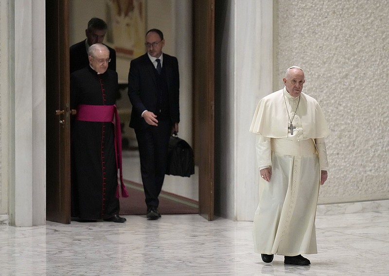 Pope Francis arrives Wednesday for his weekly general audience at the Vatican.
(AP/Alessandra Tarantino)