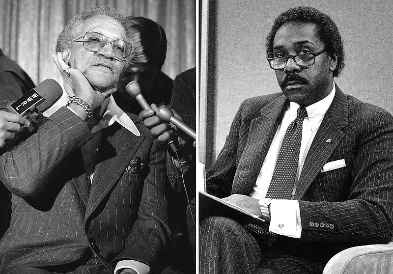 Comedian Redd Foxx (left) and actor Demond Wilson, who played the son of “Sanford & Son,” are shown in a combination photo. It was 50 years ago this month that the sitcom “Sanford and Son” debuted on NBC. (AP photo)