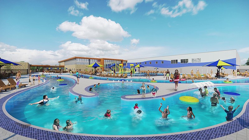 A submitted drawing by Hastings + Chivetta Architects Inc. of St. Louis shows the proposed aquatic center in Conway. Three bond issues to approve funding for the aquatic center and a separate soccer complex will be voted on by Conway residents.